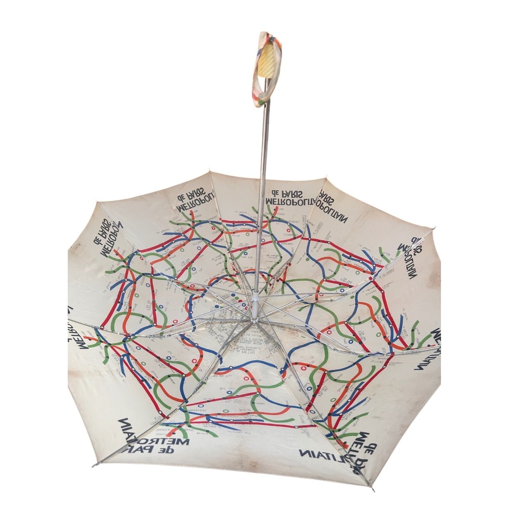 Vintage Metropolitain de Paris Metro Map Umbrella Paris Subway Print Cream - Picture 9 of 12